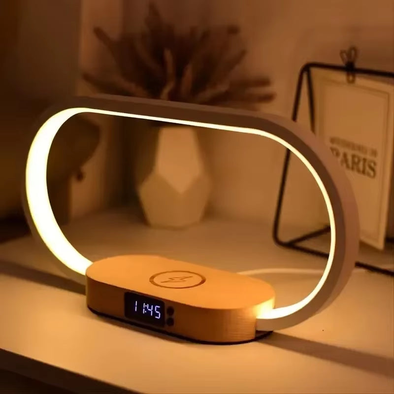 Wireless Charger Multifunction Pad Stand Clock LED Desk Lamp Night Light USB Port Fast Charging Station Dock for Iphone Samsung