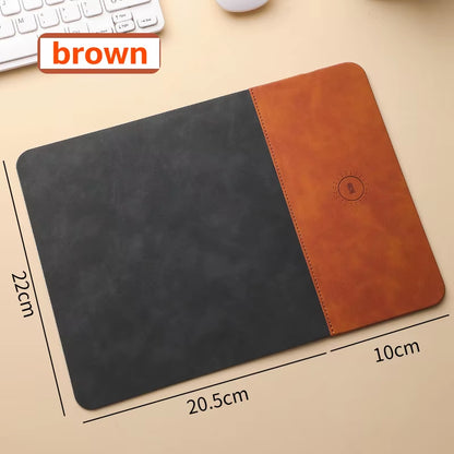 Mouse Pad with 15W Phone Wireless Fast Charging 2 in 1 PU Leather Gaming Mousepad for PC Computer Laptops Office Accessories