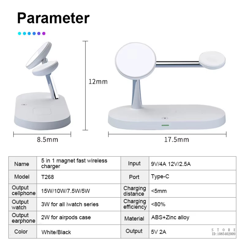 3-In-1 Wireless Charger 15W Fast Wireless Charging Station for Iphone 15/14/13/12, for Apple Watch and Airpods Multiple Devices