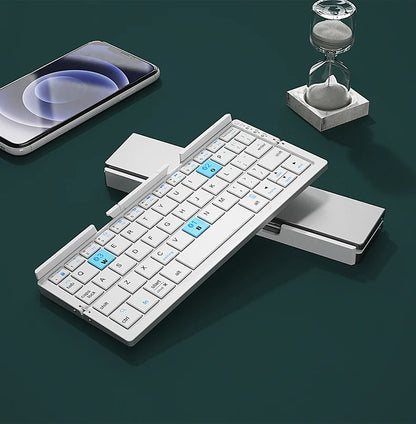 BOW Foldable Bluetooth Keyboard Rechargeable Keyboard Mini Folding Wireless Keyboard Aluminum Keypad with Stand for Phone