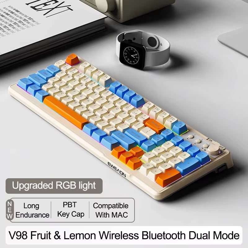 V98 Wireless Gaming Keyboard Bluetooth/2.4G Wireless Keyboard with Numpad Programmable Gaming Keyboard Adjustable RGB Backlit