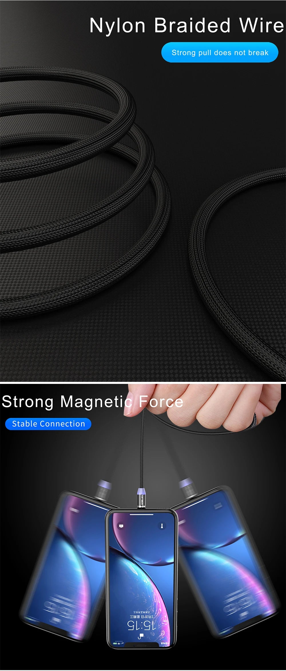 LED Magnetic USB Cable Fast Charging, Type C, IOS & Micro USB Mobile Phone Cable