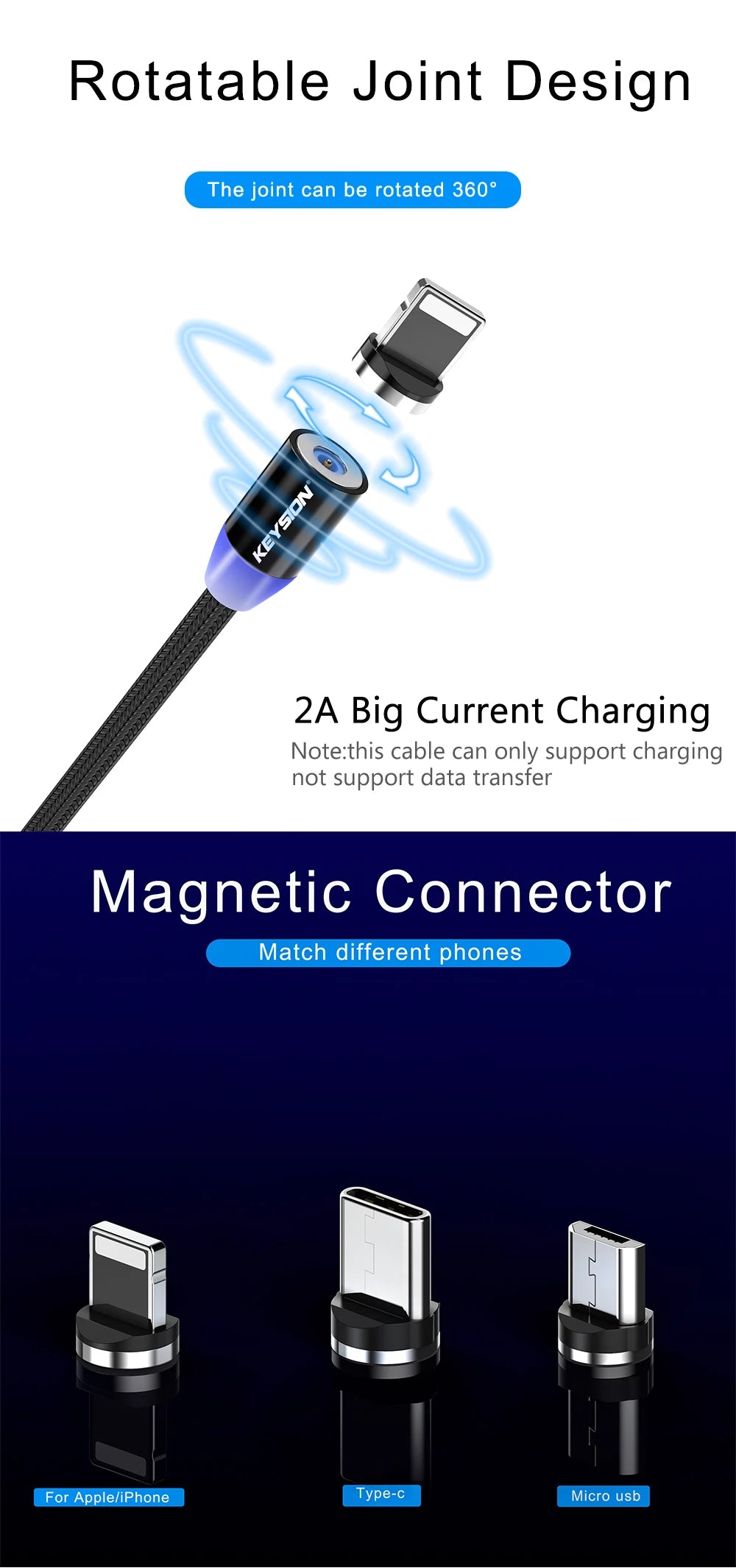 LED Magnetic USB Cable Fast Charging, Type C, IOS & Micro USB Mobile Phone Cable