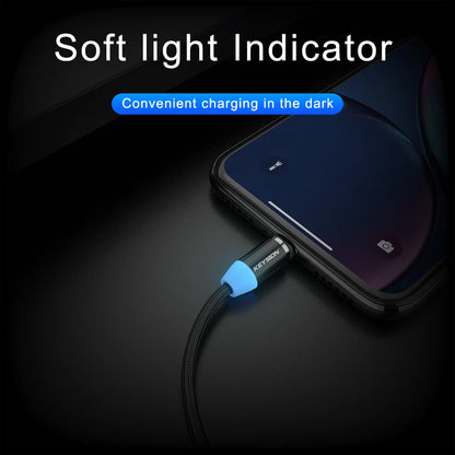 LED Magnetic USB Cable Fast Charging, Type C, IOS & Micro USB Mobile Phone Cable