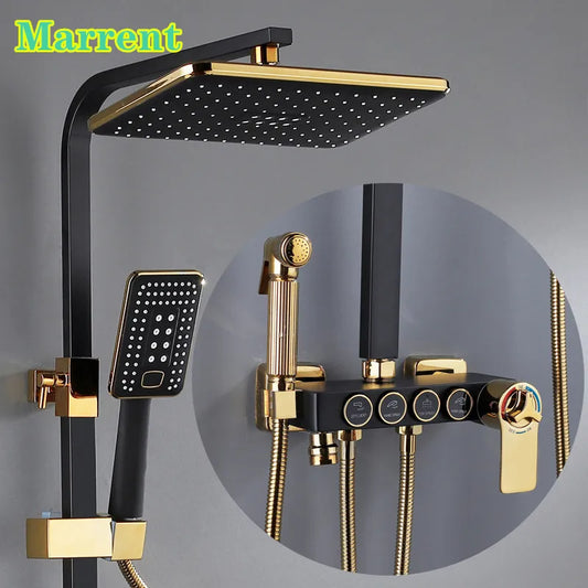 Luxury Shower System with Thermostatic Shower Mixer Faucets 12 Inch Rainfall ABS Shower Head Hot Cold Bathroom Shower Set