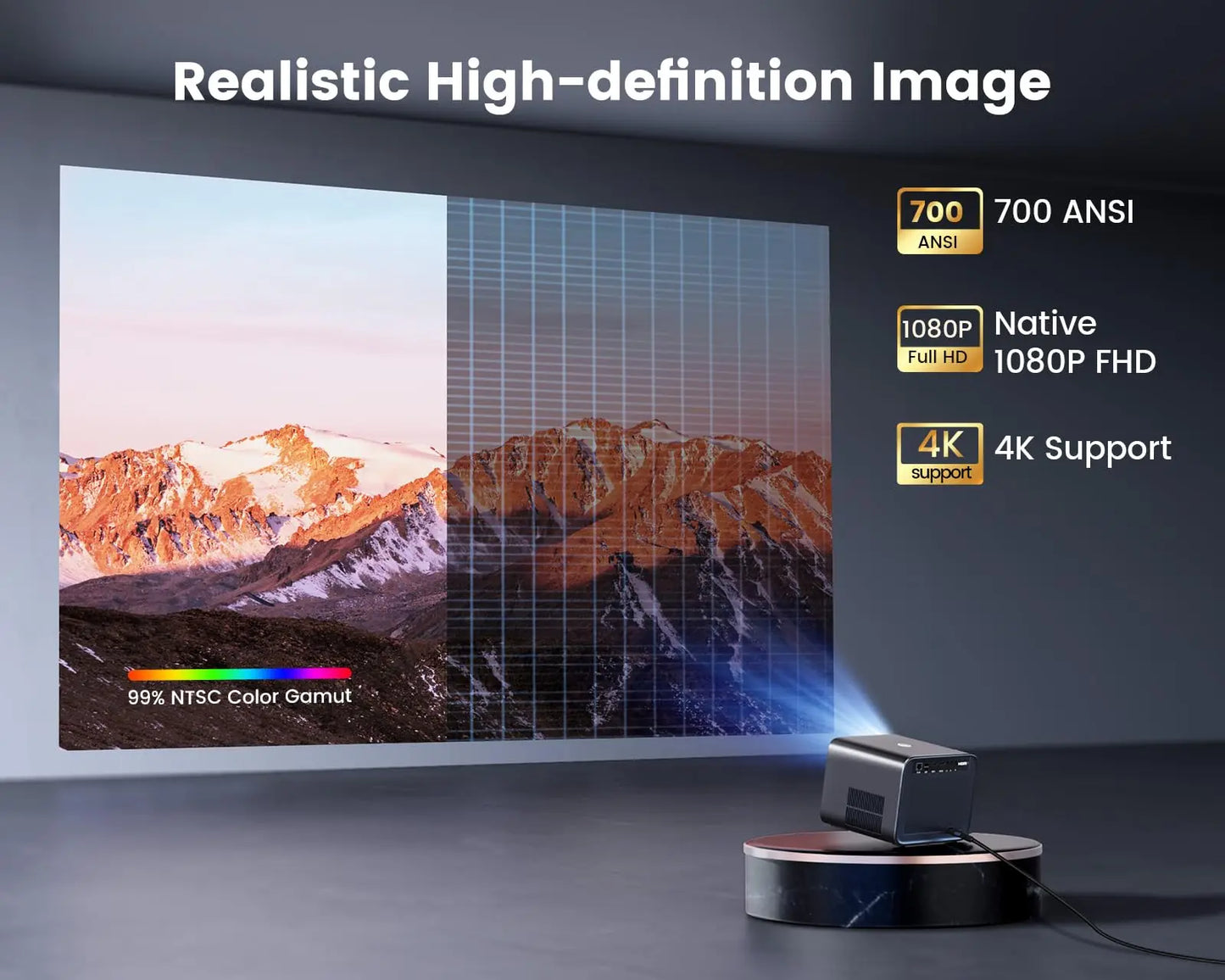 Proyector 4k compatible con 30 000 lúmenes Enfoque automático/Keystone Full HD 1080p Wi-Fi nativo 6 Compatibilidad con Bluetooth Dolby Home Theater