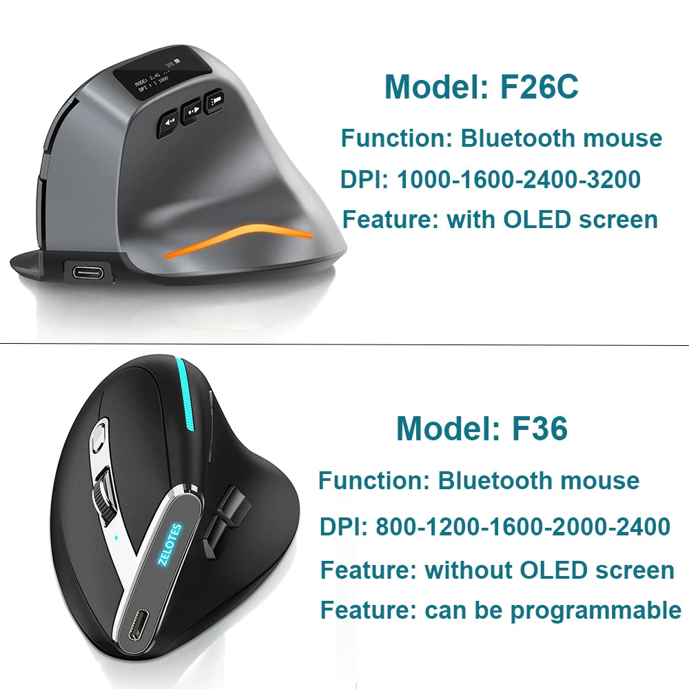 Vertical Bluetooth Wireless Ergonomic Optical Mouse With OLED Screen USB Rechargeable