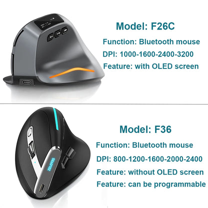 Vertical Bluetooth Wireless Ergonomic Optical Mouse With OLED Screen USB Rechargeable