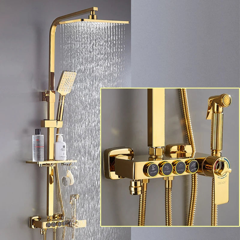 Luxury Shower System with Thermostatic Shower Mixer Faucets 12 Inch Rainfall ABS Shower Head Hot Cold Bathroom Shower Set