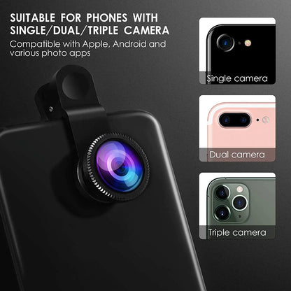 3in1 Phone Lens 0.67X Wide Angle Zoom, Fish Eye & Macro Lenses Camera Kits With Clip Lens On The Phone For Smartphone