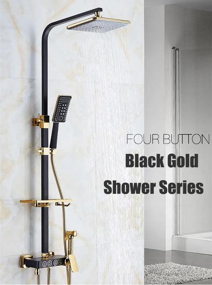 Luxury Shower System with Thermostatic Shower Mixer Faucets 12 Inch Rainfall ABS Shower Head Hot Cold Bathroom Shower Set