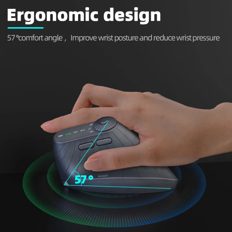 Multi-Device Vertical Ergonomic Mouse with Function Adjustment Kno Rechargeable 2.4G Bluetooth Wireless Mouse for PC Tablet