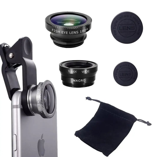 3in1 Phone Lens 0.67X Wide Angle Zoom, Fish Eye & Macro Lenses Camera Kits With Clip Lens On The Phone For Smartphone