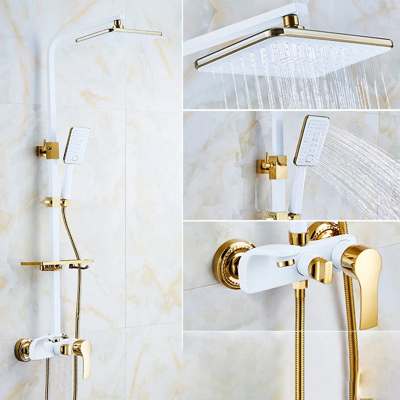 Luxury Shower System with Thermostatic Shower Mixer Faucets 12 Inch Rainfall ABS Shower Head Hot Cold Bathroom Shower Set