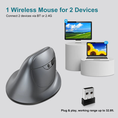 Vertical Bluetooth Wireless Ergonomic Optical Mouse With OLED Screen USB Rechargeable