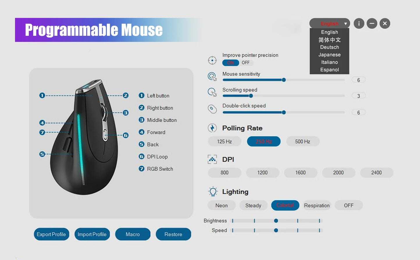 Vertical Bluetooth Wireless Ergonomic Optical Mouse With OLED Screen USB Rechargeable