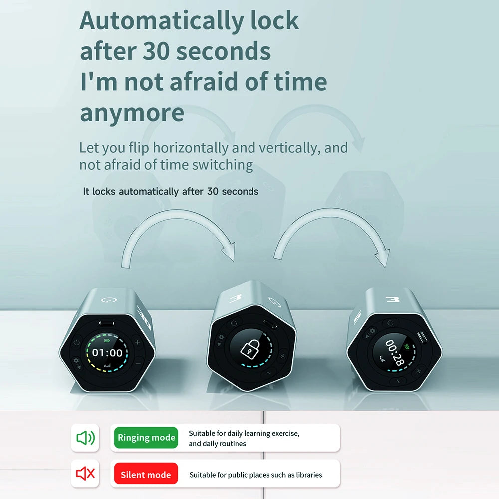 Temporizador de cubo giratorio con sensor de gravedad, función de conteo ascendente/descendente, reloj de 3/5/10/15/30 minutos con pantalla LED