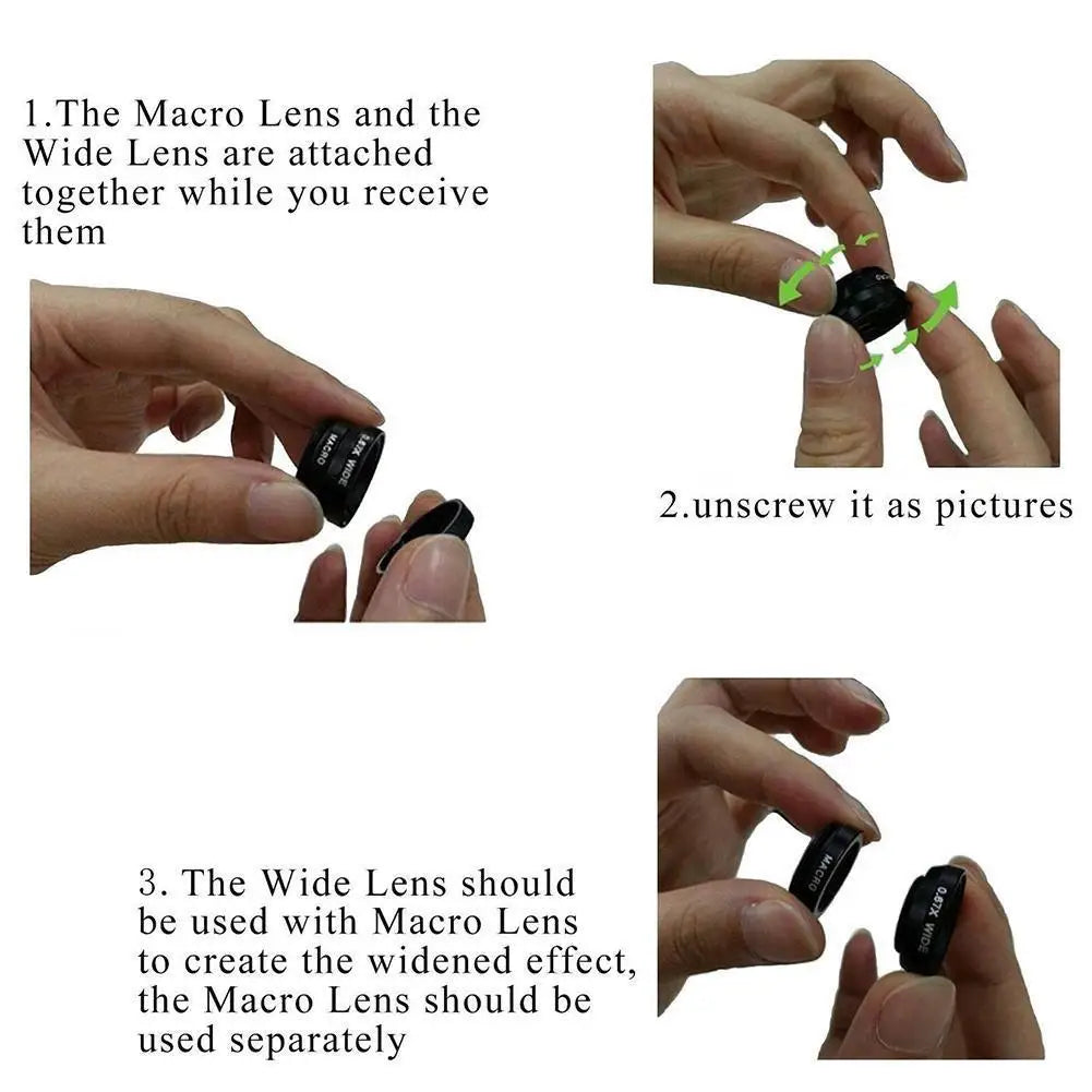 3in1 Phone Lens 0.67X Wide Angle Zoom, Fish Eye & Macro Lenses Camera Kits With Clip Lens On The Phone For Smartphone