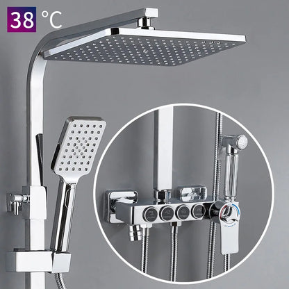 Luxury Shower System with Thermostatic Shower Mixer Faucets 12 Inch Rainfall ABS Shower Head Hot Cold Bathroom Shower Set