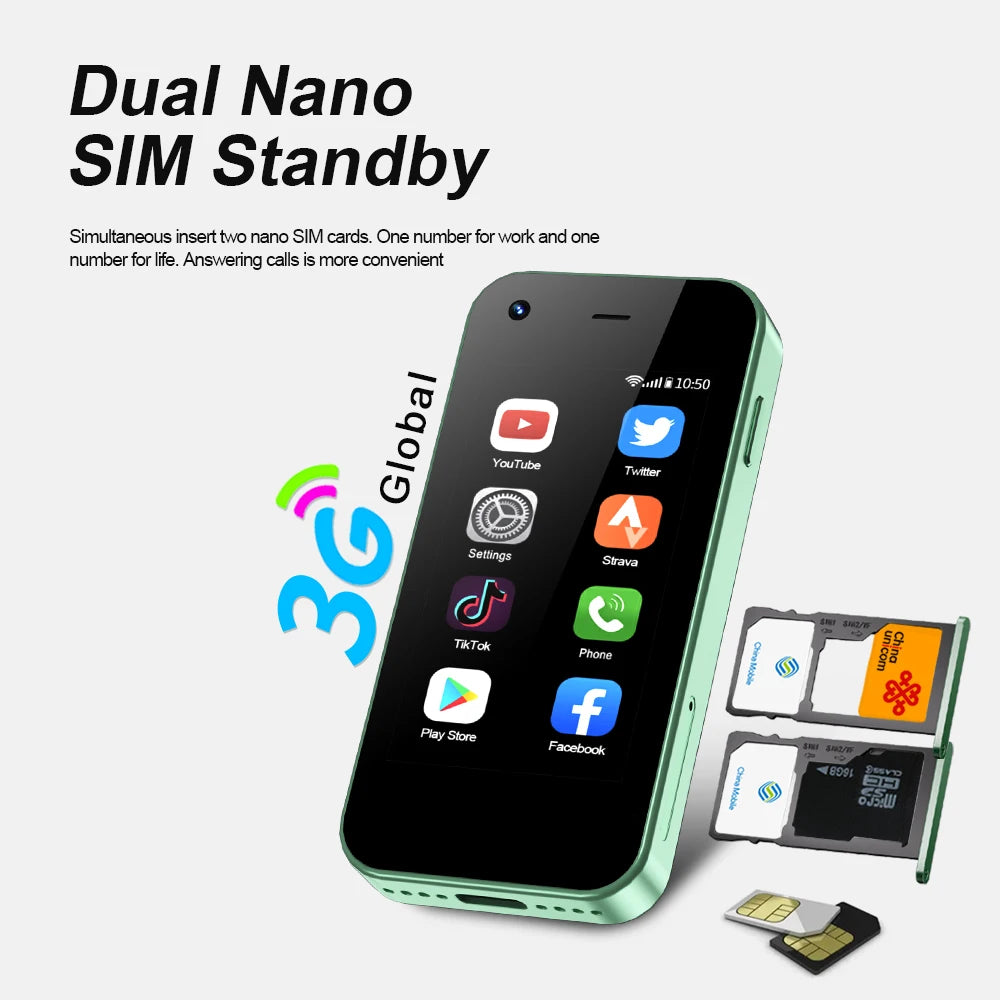 Mini Smartphone 3G Networks Dual Nano SIM Android 9.0 System 16GB ROM 2.5'' Screen Play Store Pocket Smartphones