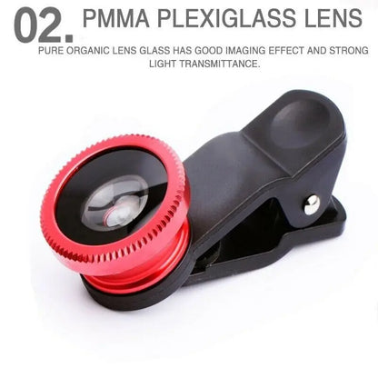 3in1 Phone Lens 0.67X Wide Angle Zoom, Fish Eye & Macro Lenses Camera Kits With Clip Lens On The Phone For Smartphone