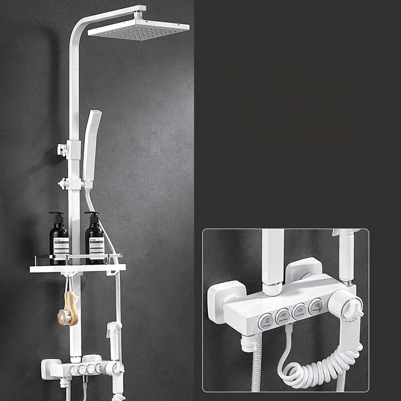 Luxury Shower System with Thermostatic Shower Mixer Faucets 12 Inch Rainfall ABS Shower Head Hot Cold Bathroom Shower Set