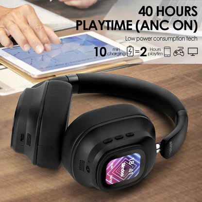 Auriculares inalámbricos híbridos con control táctil multimagnético y pantalla LED con cancelación activa de ruido 