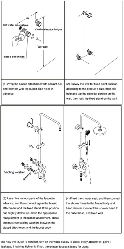 Luxury Shower System with Thermostatic Shower Mixer Faucets 12 Inch Rainfall ABS Shower Head Hot Cold Bathroom Shower Set