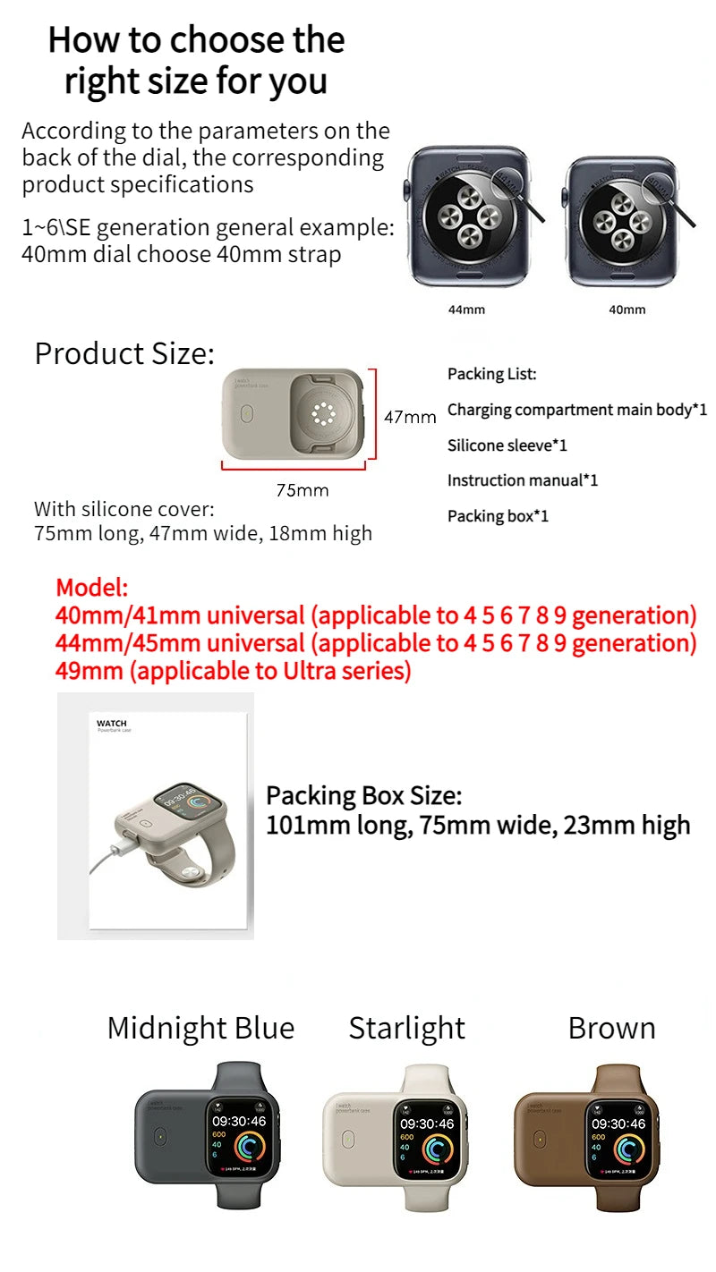 Wearable Wireless Charging Bank For Apple Watch, S9 44mm 45mm 49mm