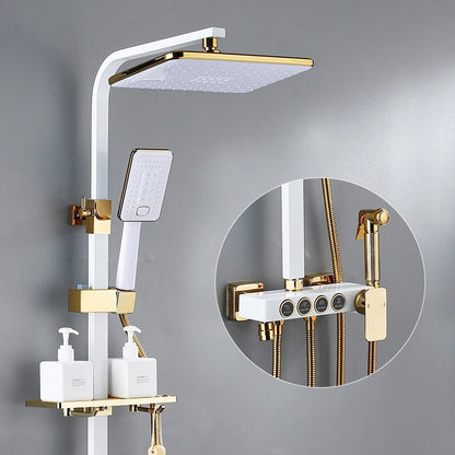 Luxury Shower System with Thermostatic Shower Mixer Faucets 12 Inch Rainfall ABS Shower Head Hot Cold Bathroom Shower Set