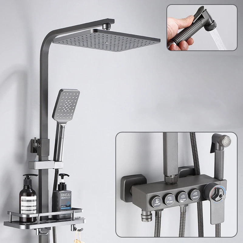 Luxury Shower System with Thermostatic Shower Mixer Faucets 12 Inch Rainfall ABS Shower Head Hot Cold Bathroom Shower Set