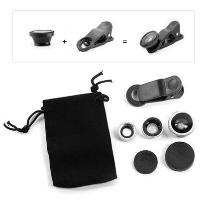 3in1 Phone Lens 0.67X Wide Angle Zoom, Fish Eye & Macro Lenses Camera Kits With Clip Lens On The Phone For Smartphone