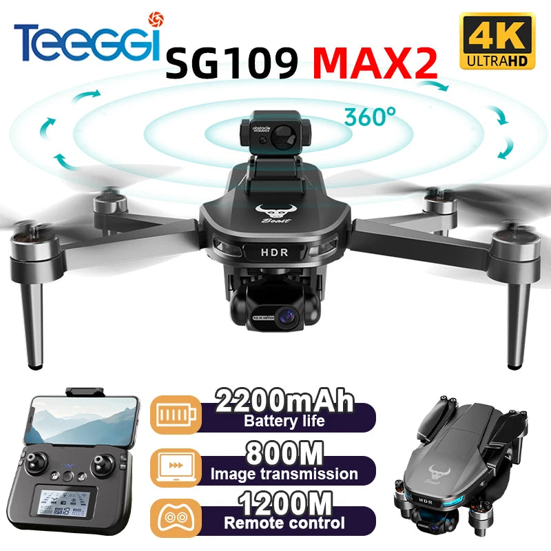 Teeggi SG109 MAX2 Drone con cardán estabilizado de 3 ejes, cuadricóptero RC con láser de 360°, motor sin escobillas, GPS, C0.Drone