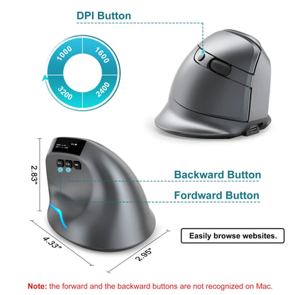 Vertical Bluetooth Wireless Ergonomic Optical Mouse With OLED Screen USB Rechargeable