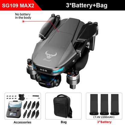 Teeggi SG109 MAX2 Drone con cardán estabilizado de 3 ejes, cuadricóptero RC con láser de 360°, motor sin escobillas, GPS, C0.Drone