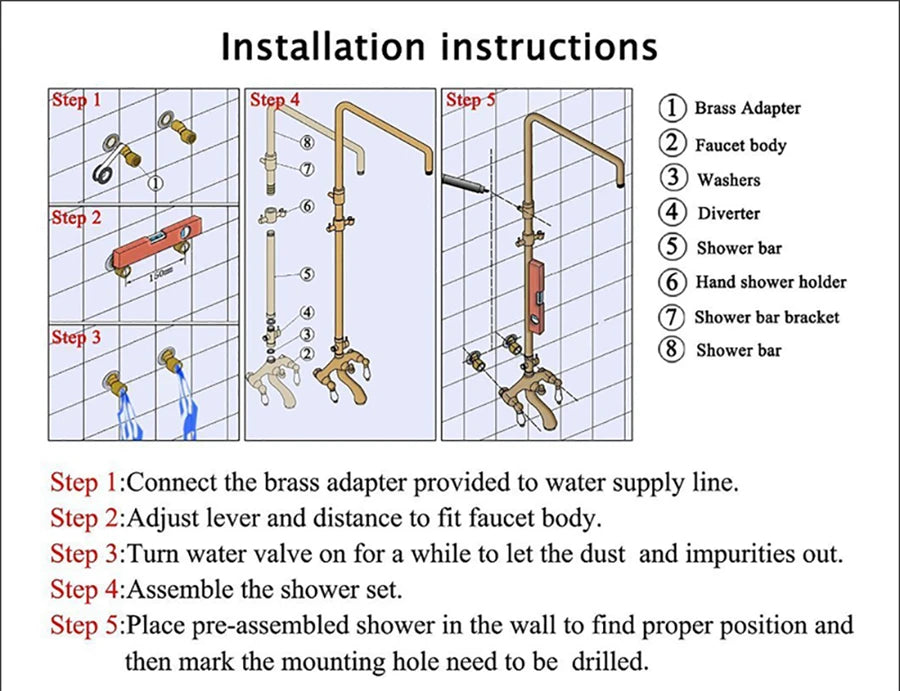 Luxury Shower System with Thermostatic Shower Mixer Faucets 12 Inch Rainfall ABS Shower Head Hot Cold Bathroom Shower Set