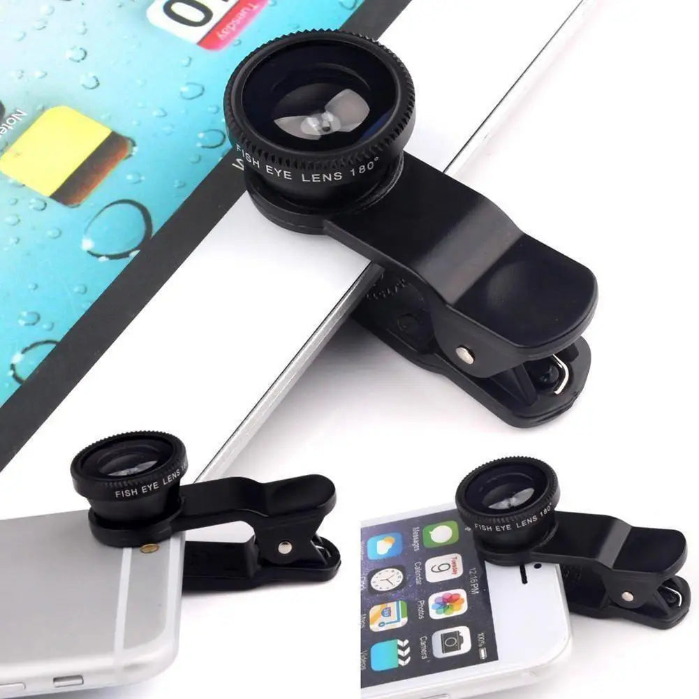 3in1 Phone Lens 0.67X Wide Angle Zoom, Fish Eye & Macro Lenses Camera Kits With Clip Lens On The Phone For Smartphone