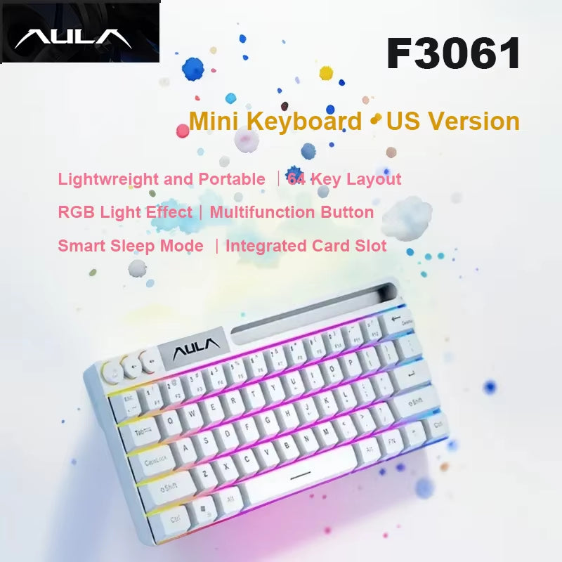 F3061 Mechanical Touch Feel Keyboard 61 Keys Wired Mini Keyboard RGB Backlight Keyboard Desktop Laptop Game Keyboard