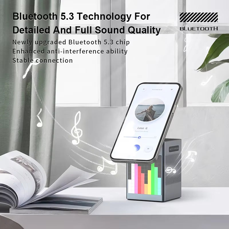 6 in 1 Magnetic Multi-Function Wireless Charger with Bluetooth Speaker Alarm Clock for Iphone 14 15 16Pro Max for Airpods Iwatch