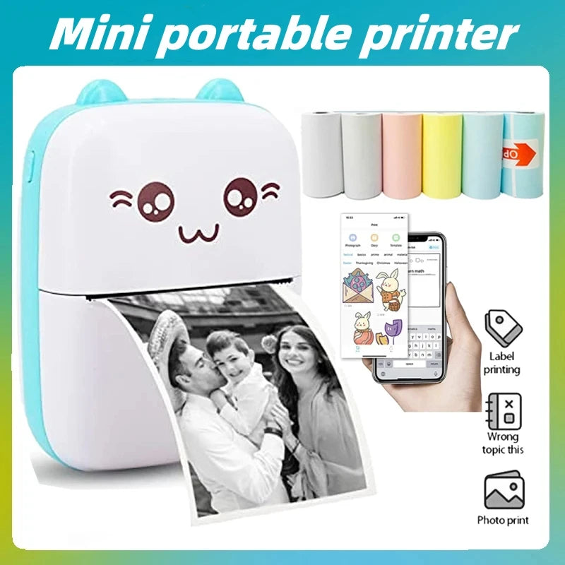 Portable Thermal Printer Mini Cat Print Photo Pocket Thermal Label Printer 58Mm Printing Wireless Bluetooth Android Ios Printers