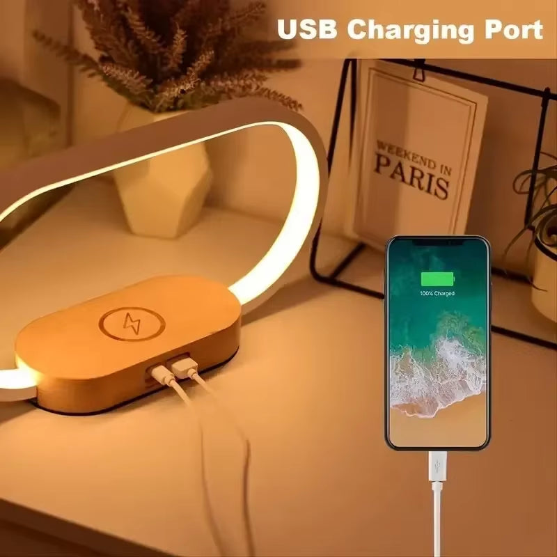 Wireless Charger Multifunction Pad Stand Clock LED Desk Lamp Night Light USB Port Fast Charging Station Dock for Iphone Samsung